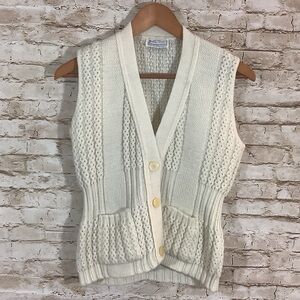 Vintage Cream Julie Knitwear Waffle Stitch Cardigan Vest Retro Cottagecore S/M
